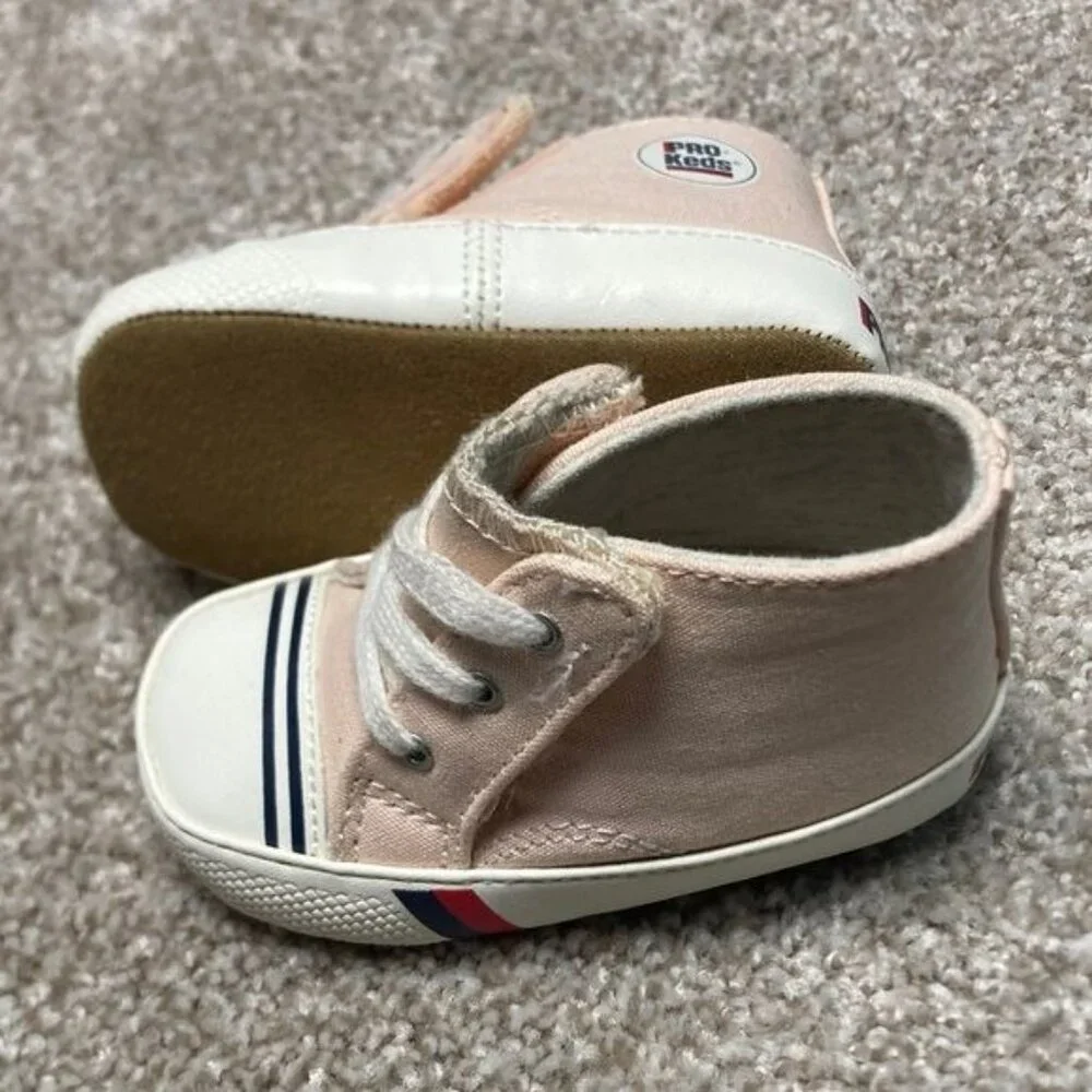 Pro-Keds Infant Canvas High-Top Sneakers Pink/White With Striped Soles
